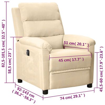 vidaXL Fauteuil inclinable électrique Crème Tissu