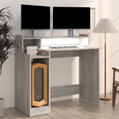 vidaXL Bureau et lumières LED Sonoma gris 97x45x90cm Bois d'ingénierie