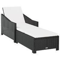 vidaXL Chaise longue avec coussin blanc crème Résine tressée Noir