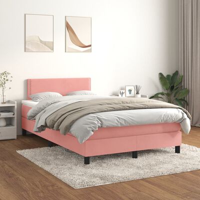 vidaXL Sommier à lattes de lit avec matelas rose 120x190 cm velours