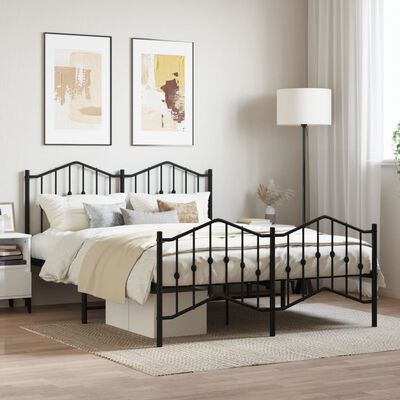 vidaXL Cadre de lit métal sans matelas avec pied de lit noir 135x190cm