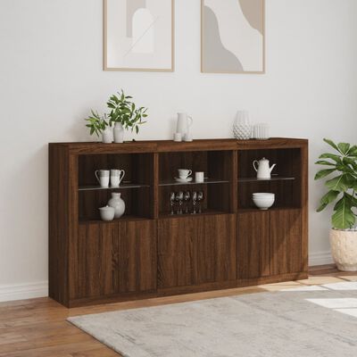 vidaXL Buffet avec lumières LED chêne marron 181,5x37x100 cm