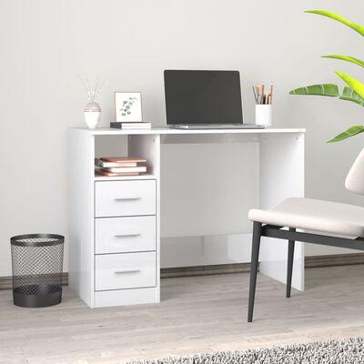 vidaXL Bureau et tiroirs Blanc brillant 102x50x76 cm Bois d'ingénierie