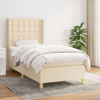 vidaXL Sommier à lattes de lit et matelas Crème 90x190 cm Tissu