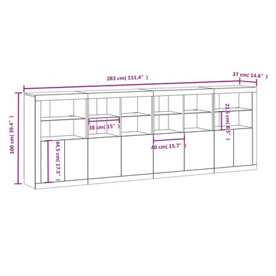 vidaXL Buffet avec lumières LED chêne fumé 283x37x100 cm