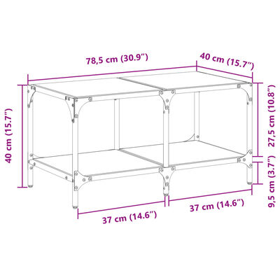 vidaXL Table basse avec dessus en verre transparent 78,5x40x40cm acier