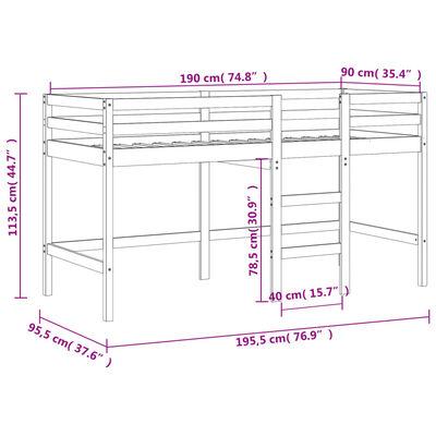 vidaXL Lit mezzanine enfants échelle blanc 90x190 cm bois pin massif