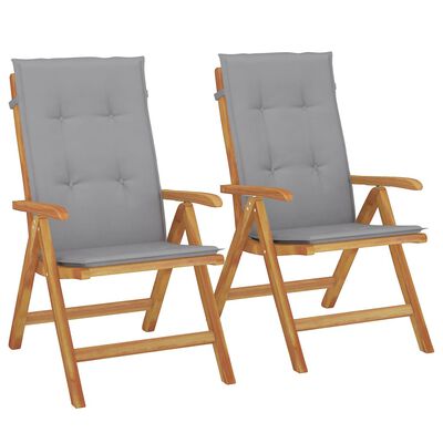 vidaXL Chaises de jardin inclinables lot de 2 et coussins teck massif