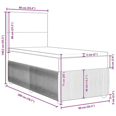 vidaXL Sommier à lattes de lit et matelas Gris clair 90x200 cm Velours