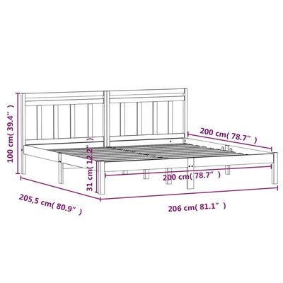 vidaXL Cadre de lit Noir Bois de pin massif 200x200 cm