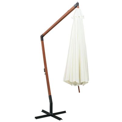 vidaXL Parasol suspendu avec poteau en bois 350 cm blanc