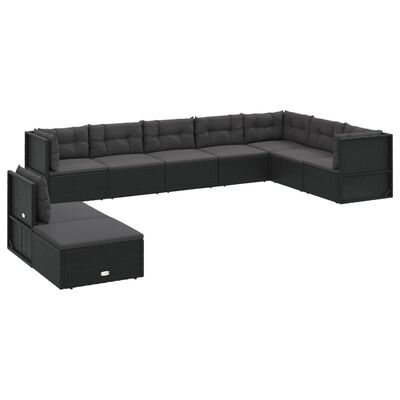 vidaXL Salon de jardin 9 pcs avec coussins Noir Résine tressée