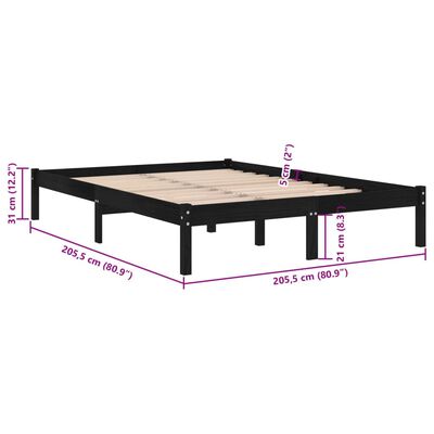 vidaXL Cadre de lit Noir Bois de pin massif 200x200 cm