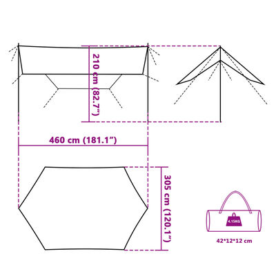 vidaXL Bâche de camping orange 460x305x210 cm imperméable