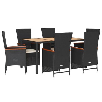 vidaXL Ensemble à manger de jardin coussins 7pcs Noir Résine tressée