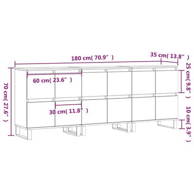 vidaXL Buffets 3 pcs Sonoma gris Bois d'ingénierie