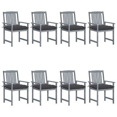 vidaXL Chaises de jardin et coussins lot de 8 Bois acacia solide Gris