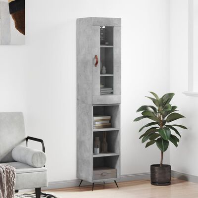 vidaXL Buffet haut Gris béton 34,5x34x180 cm Bois d'ingénierie