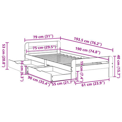 vidaXL Cadre de lit sans matelas 75x190 cm bois de pin massif