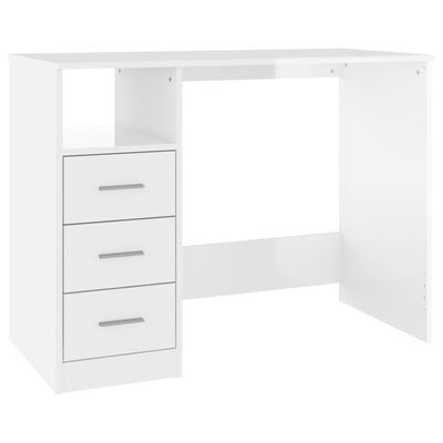 vidaXL Bureau et tiroirs Blanc brillant 102x50x76 cm Bois d'ingénierie