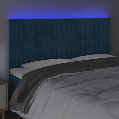 vidaXL Tête de lit à LED Bleu foncé 160x5x118/128 cm Velours