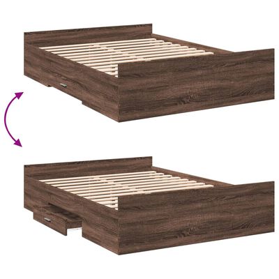 vidaXL Cadre de lit avec tiroirs sans matelas chêne marron 120x190 cm