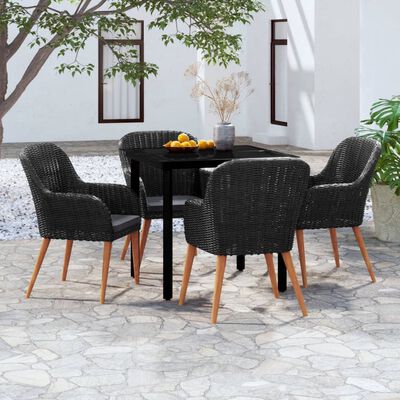 vidaXL Ensemble à manger de jardin avec coussins 5 pcs Noir