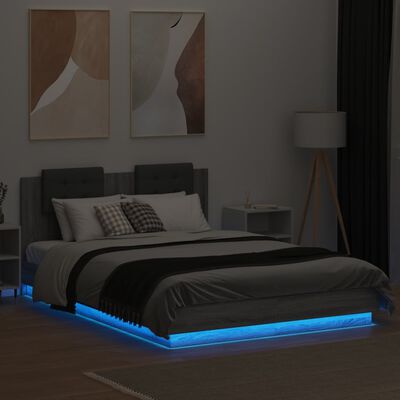 vidaXL Cadre de lit tête de lit et lumières LED sonoma gris 140x200 cm