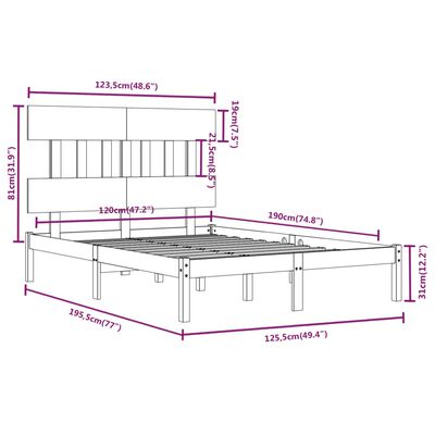 vidaXL Cadre de lit sans matelas blanc 120x190 cm bois massif