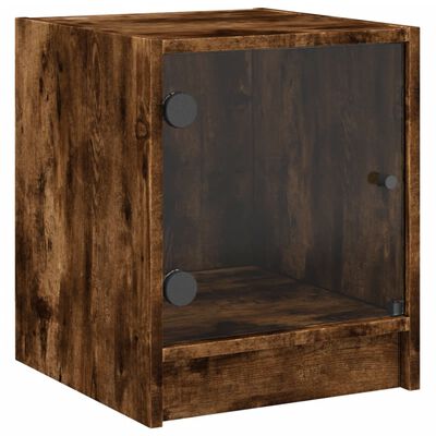 vidaXL Table de chevet avec porte en verre chêne fumé 35x37x42 cm