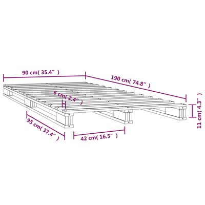 vidaXL Lit de palette Noir 90x190 cm Bois de pin massif Simple