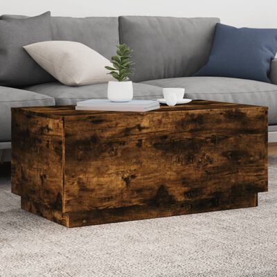 vidaXL Table basse avec lumières LED chêne fumé 90x50x40 cm