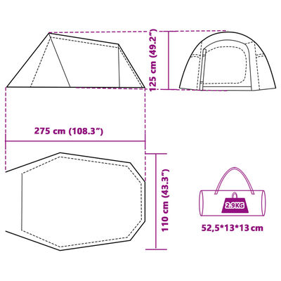 vidaXL Tente de camping tunnel 3 personnes bleu imperméable