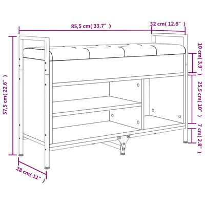 vidaXL Banc à chaussures chêne sonoma 85,5x32x57,5cm bois d'ingénierie