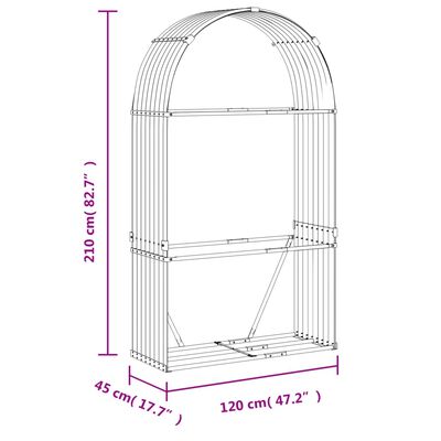 vidaXL Porte-bûches anthracite 120x45x210 cm acier galvanisé