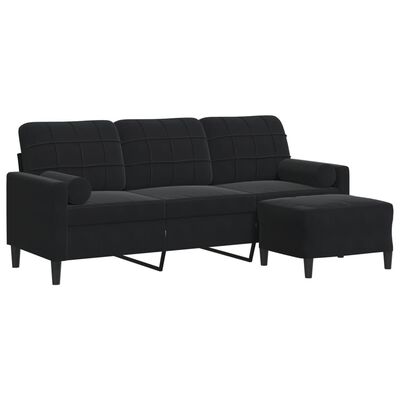 vidaXL Canapé à 3 places avec repose-pieds Noir 180 cm Velours