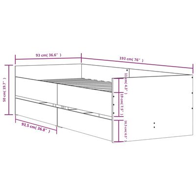 vidaXL Cadre de lit avec tiroirs sans matelas chêne sonoma 90x190 cm