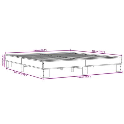 vidaXL Cadre de lit chêne fumé 200x200 cm bois d'ingénierie et métal