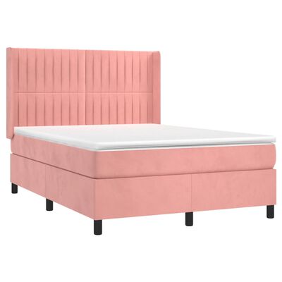 vidaXL Sommier à lattes de lit avec matelas Rose 140x200 cm Velours