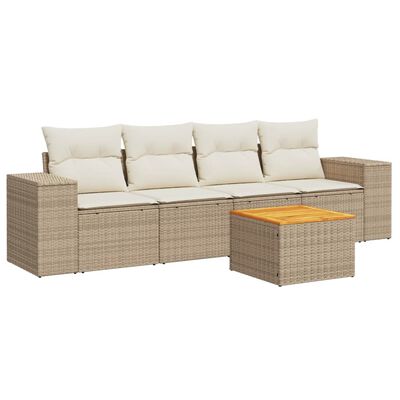 vidaXL Salon de jardin avec coussins 5 pcs beige résine tressée