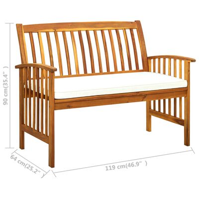 vidaXL Banc de jardin avec coussins 119 cm Bois solide d'acacia