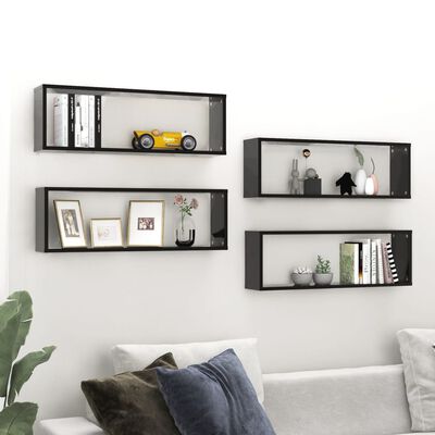 vidaXL Étagères cube murales 4 pcs Noir 80x15x26,5cm bois d'ingénierie