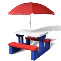 vidaXL Table et bancs de pique-nique avec parasol pour enfants