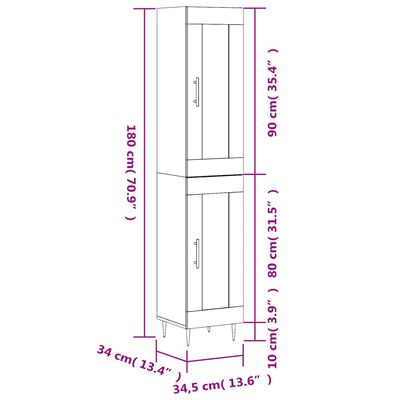 vidaXL Buffet haut Sonoma gris 34,5x34x180 cm Bois d'ingénierie