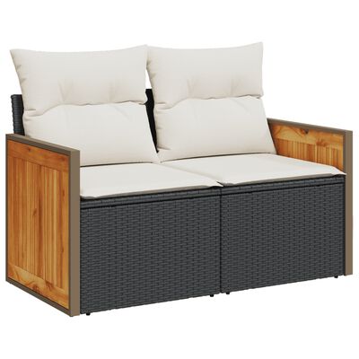 vidaXL Salon de jardin 8 pcs avec coussins noir résine tressée