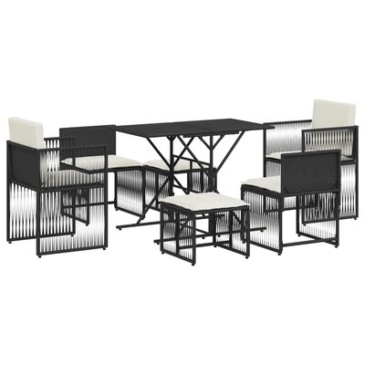 vidaXL Ensemble à manger de jardin coussins 7 pcs noir résine tressée