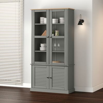 vidaXL Vitrine en verre VIGO gris 85x35x170 cm bois massif de pin