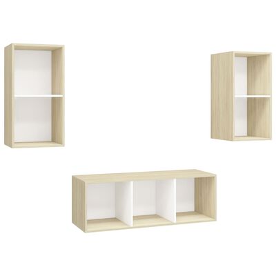 vidaXL Ensemble de meubles TV 3pcs Blanc chêne sonoma Bois ingénierie