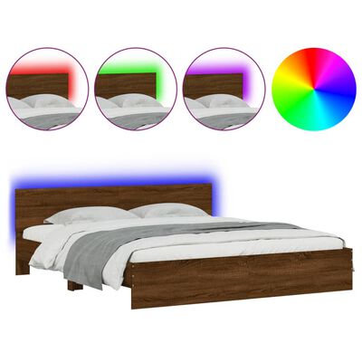 vidaXL Cadre de lit avec LED sans matelas chêne marron 200x200 cm