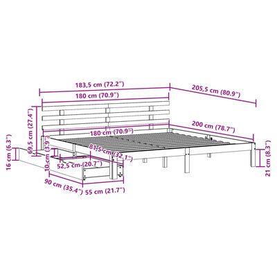 vidaXL Cadre de lit avec tiroirs sans matelas blanc 180x200 cm